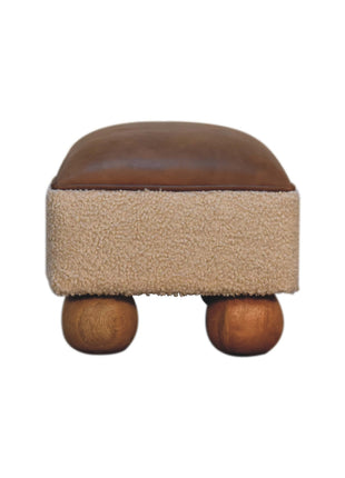 Vintage Leather Boucle Ball Footstool