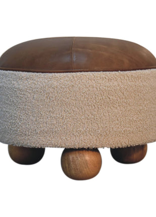 Cremefarbener Bouclé-Fußhocker „Buffalo“
