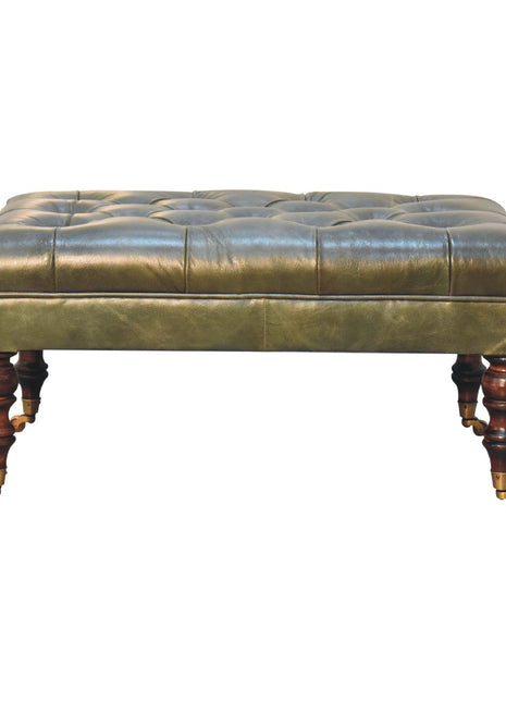 Buffalo Green Leather Ottoman with Castor Legs