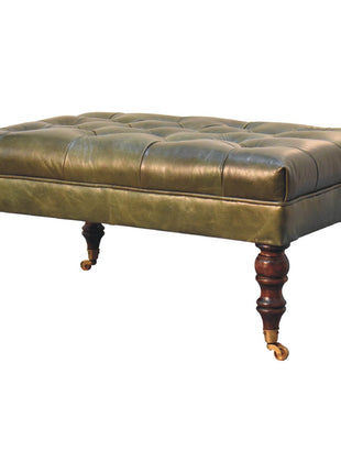 Buffalo Green Leather Ottoman with Castor Legs