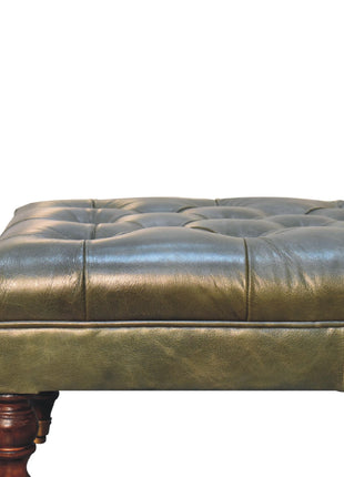 Buffalo Green Leather Ottoman with Castor Legs