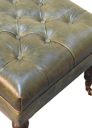 Buffalo Green Leather Ottoman with Castor Legs