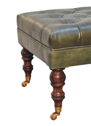 Buffalo Green Leather Ottoman with Castor Legs