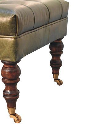 Buffalo Green Leather Ottoman with Castor Legs