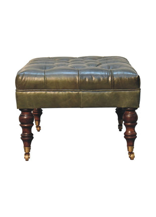 Buffalo Green Leather Ottoman with Castor Legs