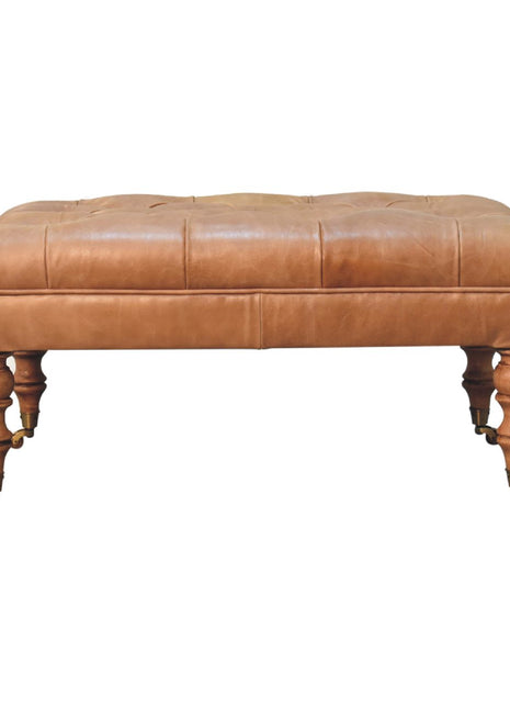 Buffalo Tan Leather Ottoman with Castor Legs