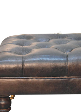 Buffalo Ash Black Leather Ottoman with Castor Legs
