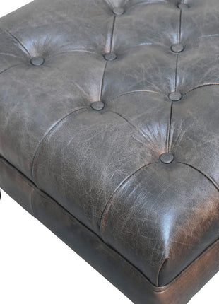 Buffalo Ash Black Leather Ottoman with Castor Legs