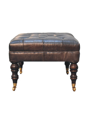 Buffalo Ash Black Leather Ottoman with Castor Legs