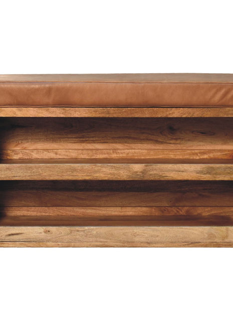 Buffalo Hide Pull out Oak-ish Shoe Storage Bench