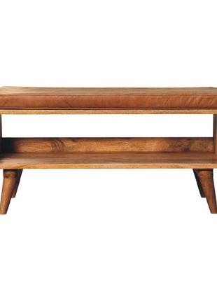 Oak-ish Bench with Tan Leather Seatpad