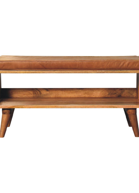 Oak-ish Bench with Tan Leather Seatpad