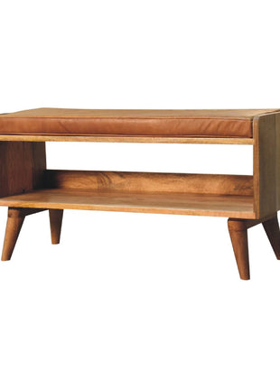 Oak-ish Bench with Tan Leather Seatpad