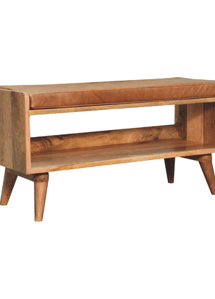 Oak-ish Bench with Tan Leather Seatpad