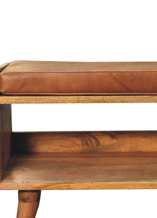 Oak-ish Bench with Tan Leather Seatpad
