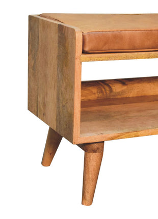 Oak-ish Bench with Tan Leather Seatpad