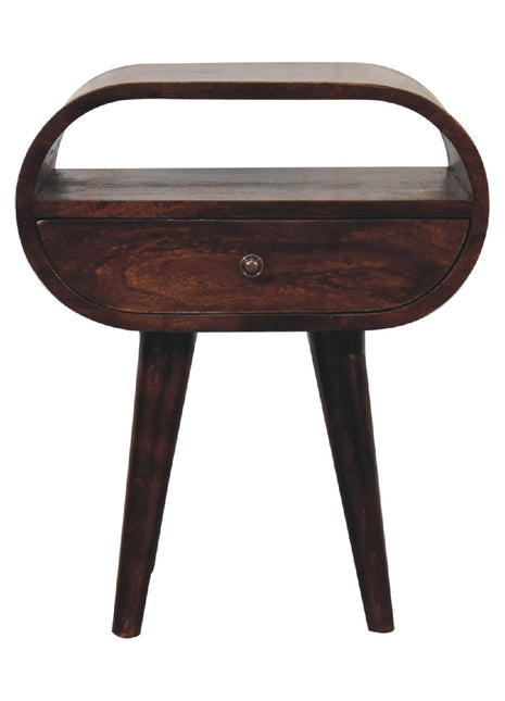 Light Walnut Circular Bedside with Open Slot