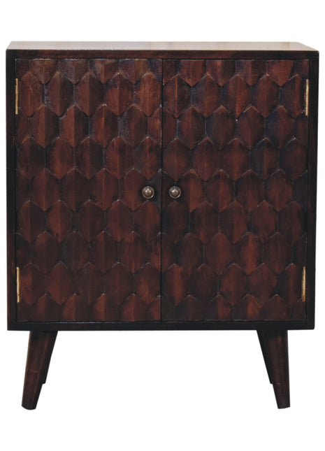 Mini Pineapple Carved Light Walnut Cabinet