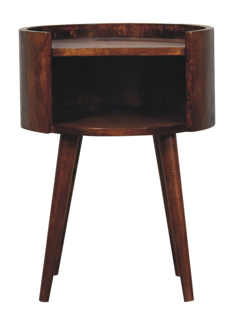 Chestnut Round Open Slot Bedside