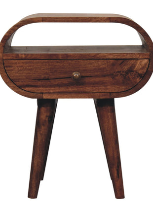 Honey Caramel Circular Bedside with Open Slot