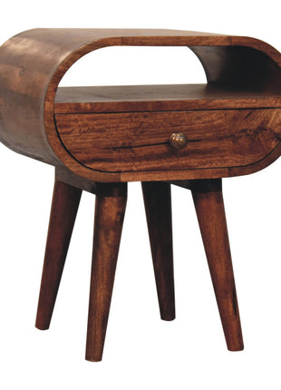 Honey Caramel Circular Bedside with Open Slot