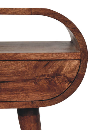 Honey Caramel Circular Bedside with Open Slot