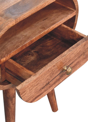 Honey Caramel Circular Bedside with Open Slot
