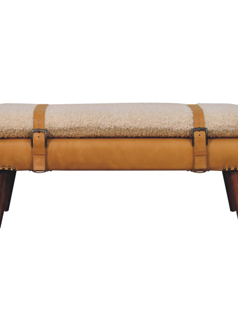 Boucle x Tan Leather Bench