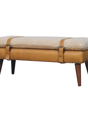 Boucle x Tan Leather Bench