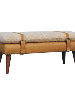 Boucle x Tan Leather Bench