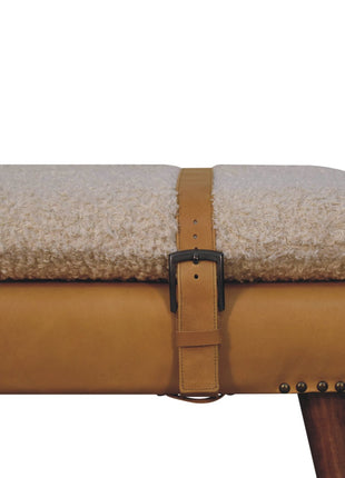 Boucle x Tan Leather Bench