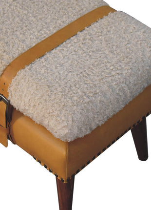 Boucle x Tan Leather Bench