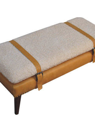 Boucle x Tan Leather Bench