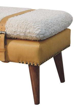 Boucle x Tan Leather Bench