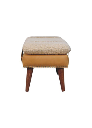 Boucle x Tan Leather Bench
