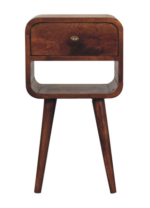 Mini Honey Caramel Curved Bedside with Lower Slot