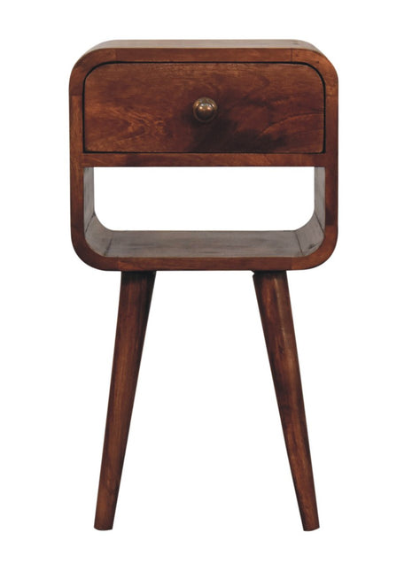 Mini Honey Caramel Curved Bedside with Lower Slot