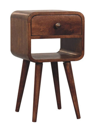 Mini Honey Caramel Curved Bedside with Lower Slot