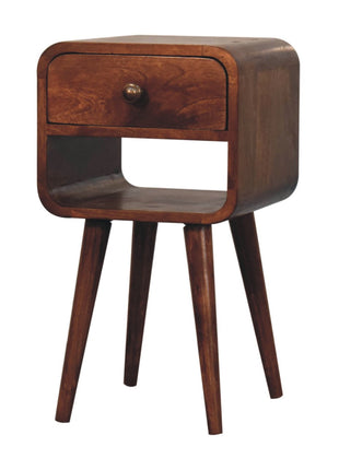 Mini Honey Caramel Curved Bedside with Lower Slot