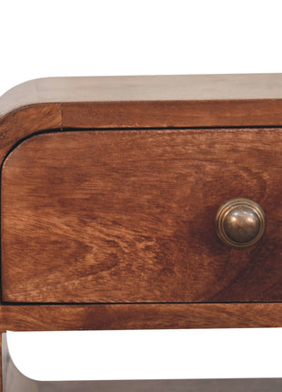 Mini Honey Caramel Curved Bedside with Lower Slot