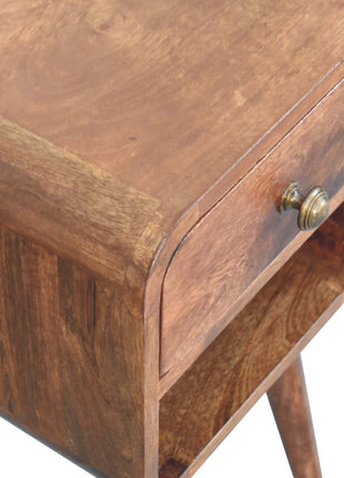Mini Honey Caramel Curved Bedside with Lower Slot