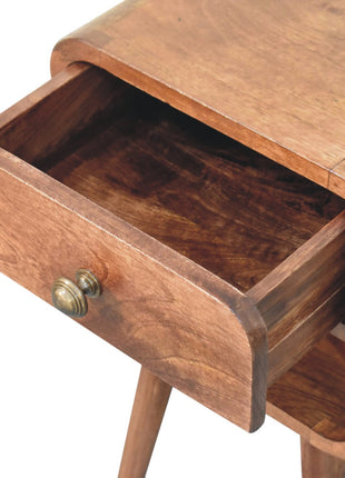 Mini Honey Caramel Curved Bedside with Lower Slot