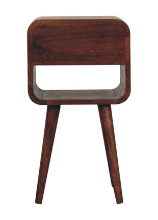 Mini Honey Caramel Curved Bedside with Lower Slot