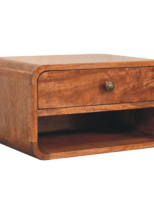 Curved Honey Caramel Wall Mounted Bedside with Open Slot