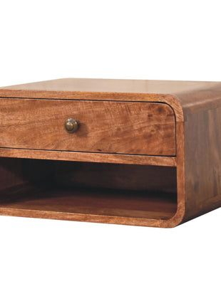 Curved Honey Caramel Wall Mounted Bedside with Open Slot