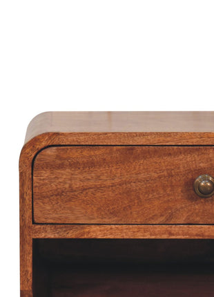 Curved Honey Caramel Wall Mounted Bedside with Open Slot