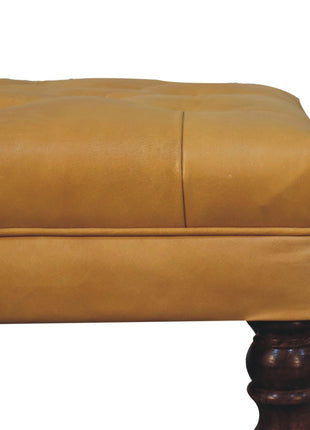 Honey Caramel Buffalo Ash Black Leather Ottoman with Castor Legs