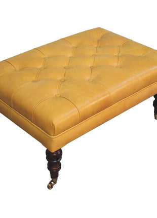 Honey Caramel Buffalo Ash Black Leather Ottoman with Castor Legs