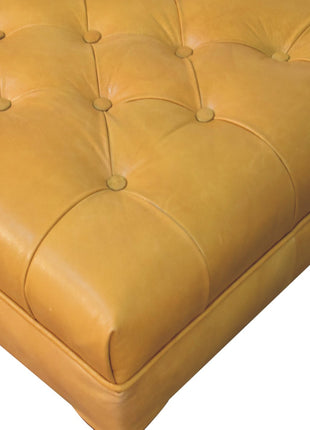 Honey Caramel Buffalo Ash Black Leather Ottoman with Castor Legs