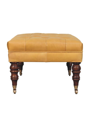 Honey Caramel Buffalo Ash Black Leather Ottoman with Castor Legs